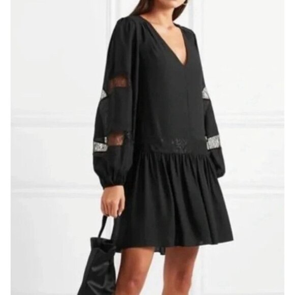 Elizabeth and James Black Gothic Mini Dress Lace Cutout Sheer Long Sleeve Size 6 - Picture 1 of 13